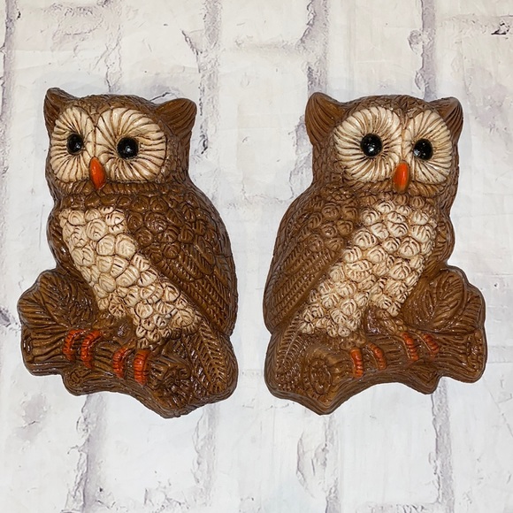 Vintage 70s Owl Pair Set of Two Foam Wall Hangings MCM - Picture 2 of 9